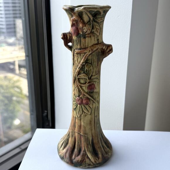 Baldin Weller Pottery Woodcraft Apple Tree Trunk Bud Vase 9" Marked Signed - Picture 1 of 8